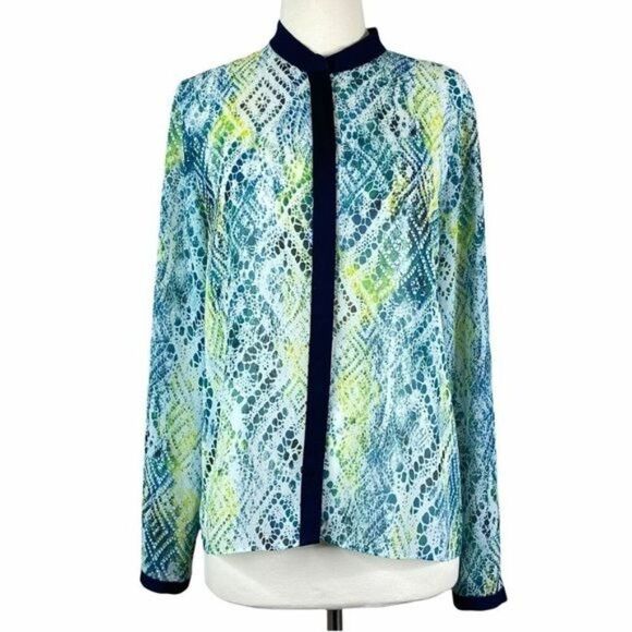 Tahari Long Sleeve Sheer Blouse Size Medium - Picture 1 of 8